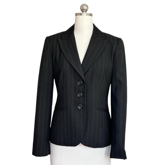 Armani Jackets & Blazers - Ann Taylor Blazer Jacket Womens Size 4 Black Pinstripe 4-Button Lined